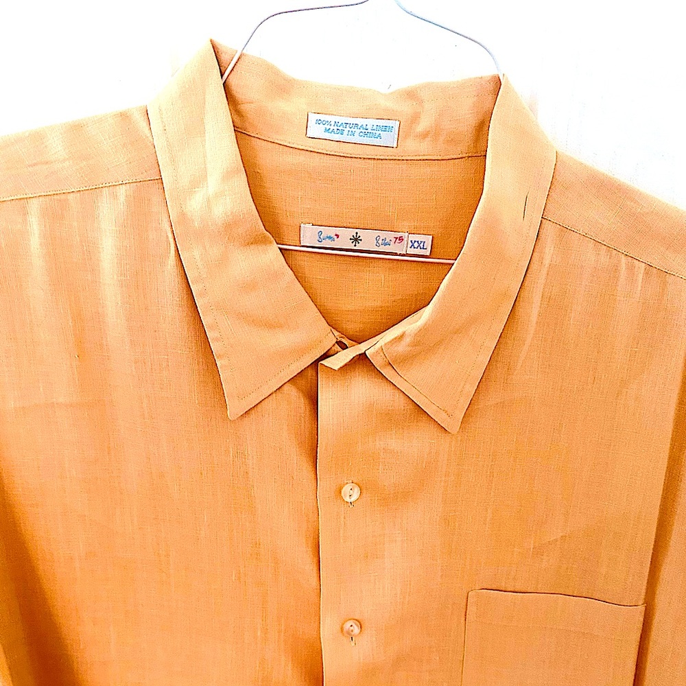 Yellow Casual Button Down Linen Shirt with Classic Collar
